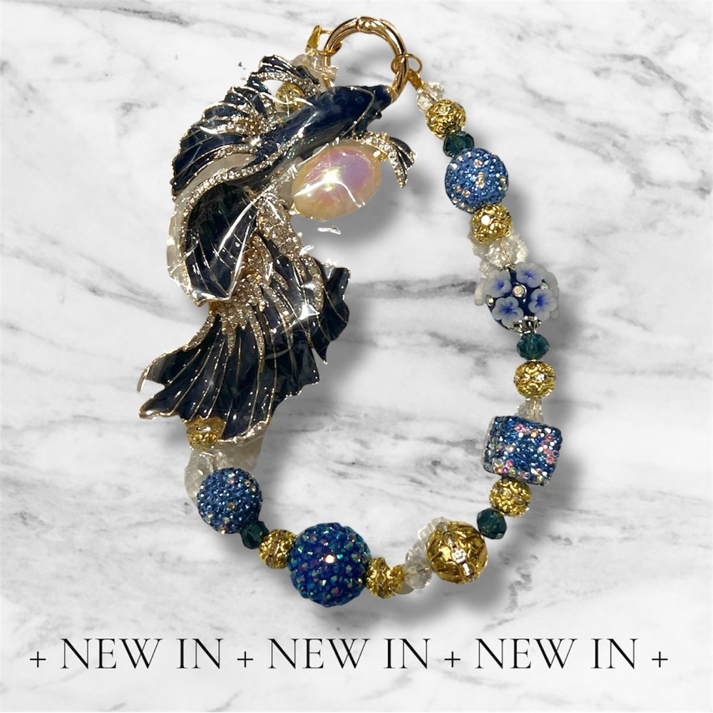 Elegant Blue and Gold Brooch Purse or Phone Chain Accessorie